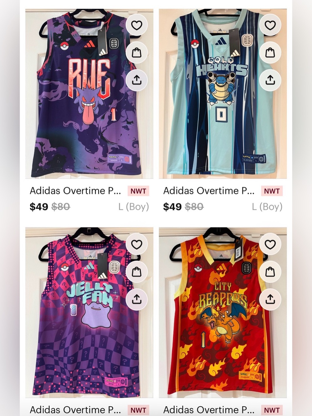 Lot of 4 Adidas Overtime Pokemon Kids Basketball Jersey NWT L